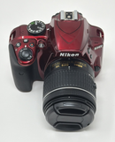 Nikon D3400 Red with AF-P DX Nikkor 18-55mm 1:3.5-5.6G VR Lens Good