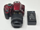 Nikon D3400 Red with AF-P DX Nikkor 18-55mm 1:3.5-5.6G VR Lens Good